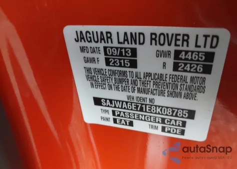 2014 Jaguar F-Type z USA, uszkodzony, nr VIN SAJWA6E71E8K08785